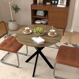 31.5 Inch Round Dining Table, Small Circle Kitchen Table With Metal Black Legs For 2-4 People,Modern Dining Room Table, Brown Only Table