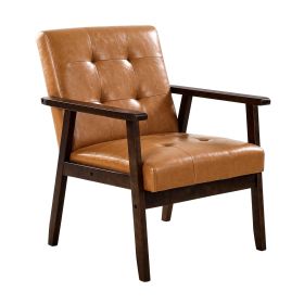 VEVOR Accent Chair, Mid Century Modern Armchair with Solid Wood Frame and Non-Slip Legs, Upholstered Leisure Chair with PU Leather and Soft Cushi
