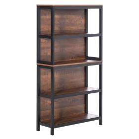 4-Tier Bookshelf, Modern Design Walnut-Tone Storage Rack for Office, Home Study or Display