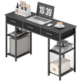47" Small Computer Desk, Writing Desk with Fabric Drawers, Home Office Desk with Adjustable Shelves, Black