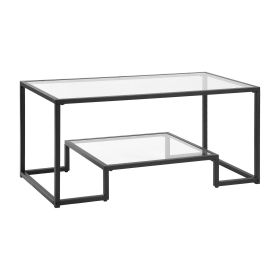 VEVOR Coffee Table, Modern Tempered Glass Coffee Table, 2 Tiers Rectangle Glass Center Desk with Open Storage