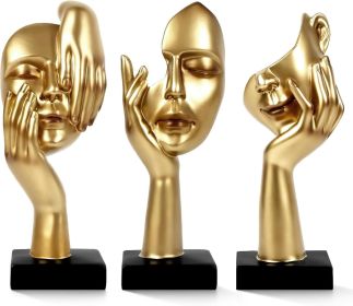 3 Pcs Thinker Statue, Modern Home Resin Sculptures, Collectible Figurines for Home Office Bookshelf Desktop Decor (Golden)
