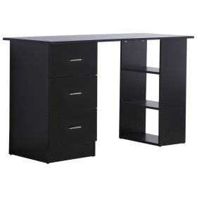 47" Modern Home Office Computer Workstation Desk with 3-Tier Shelves 3 Storage Drawers - Black