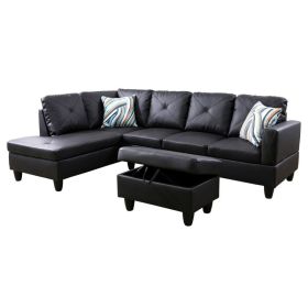 Pickup Only-Black Faux Leather 3-Piece Couch Living Room Sofa Set (Option: F09824A.3PCS .S.C.O)