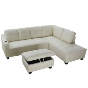 Pickup Only--White Semi PU Synthetic Leather 3-Piece Couch Living Room Sofa Set (Option: F7302B.C.S.O)