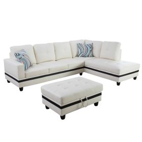 Pickup Only--White And Black Semi PU Synthetic Leather 3-Piece Couch Living Room Sofa Set (Option: F09519B.3PCS .C.S.O)