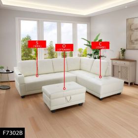 Pickup Only--White Semi PU Synthetic Leather 3-Piece Couch Living Room Sofa Set (Option: F7302B.C.S)