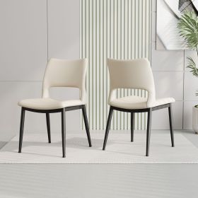 Modern minimalist black PU leather Dining Chairs Set of 2, comfortable backrest design, metal leg support, suitable for restaurants, kitchens (Color: White)