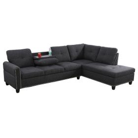 Black Grey Linen 3-Piece Sofa Living Room Sofa Set (Option: 2PCS)